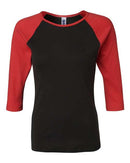 BELLA + CANVAS - Women’s 1X1 Baby Rib Raglan Three-Quarter Sleeve Tee - 2000