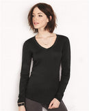 BELLA + CANVAS - Women's Long Sleeve Sheer Mini Rib V-Neck Tee - 8750