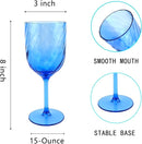 Set of 6 Unbreakable 15oz Acrylic Wine Tumblers Plastic Goblets for Indoor & Outdoor Use,BPA-Free,Shatterproof (Blue)