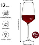 Set of 12 Wine Glasses 15 oz Whiskey Thickened Stemmed Glasses for Red/White Wine, Heavy Base Clear Red Wine Glasses for Everyday, Wine Lovers, Parties, Gifts, Dishwasher Safe