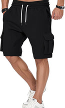 Men's Cargo Sweat Shorts Casual Workout Athletic Jogger Gym SweatShorts Soft Fabric, Breathable, Relaxed Fit, Drawstring Elastic Waist, Cargo Pockets, Casual Summer Short Pants with 5 Pockets