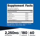 Nitric Oxide Booster 2250mg, 180 Capsules, Gluten Free Amino Acids in Vitamins & Supplememnts