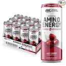 Optimum Nutrition Amino Energy Sparkling Hydration Drink, Electrolytes, Caffeine, Amino Acids, BCAAs, Sugar Free, Juicy Cherry, 12 Fl Oz, 12 Pack