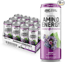 Optimum Nutrition Amino Energy Sparkling Hydration Drink, Electrolytes, Caffeine, Amino Acids, BCAAs, Sugar Free, Juicy Cherry, 12 Fl Oz, 12 Pack