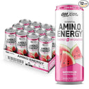 Optimum Nutrition Amino Energy Sparkling Hydration Drink, Electrolytes, Caffeine, Amino Acids, BCAAs, Sugar Free, Juicy Cherry, 12 Fl Oz, 12 Pack