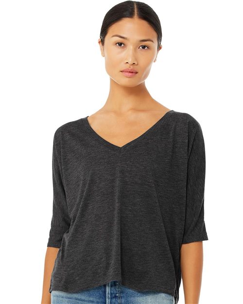 BELLA + CANVAS - Women's Flowy Boxy Half-Sleeve V-Neck Tee - 8825