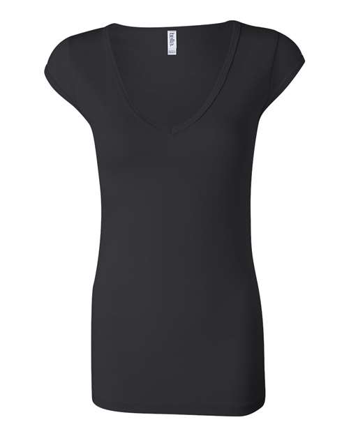 BELLA + CANVAS - Women's Cap Sleeve Sheer Mini Rib V-neck Tee - 8705