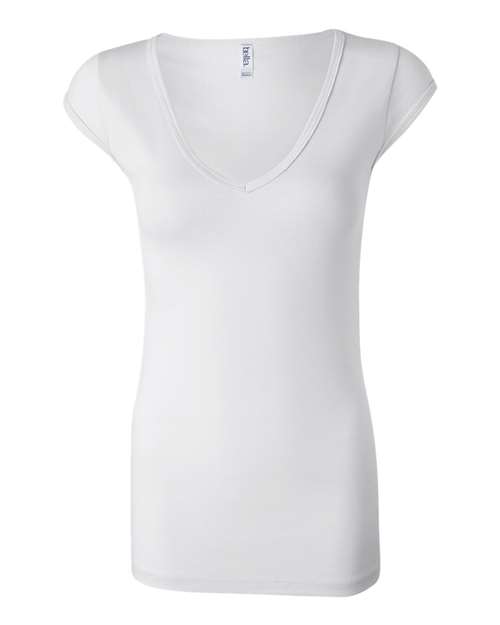 BELLA + CANVAS - Women's Cap Sleeve Sheer Mini Rib V-neck Tee - 8705