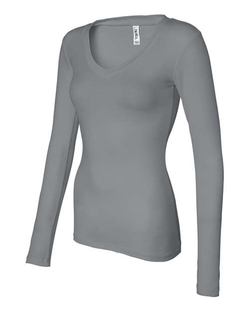 BELLA + CANVAS - Women's Long Sleeve Sheer Mini Rib V-Neck Tee - 8750