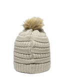 Outdoor Cap - Cable Knit Faux Fur Pom - OC805