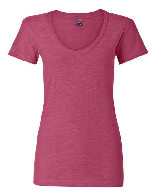 J. America - Women's V-Neck Slub T-Shirt - 8169