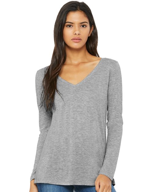 BELLA + CANVAS - Women's Flowy Long Sleeve V-Neck Tee - 8855