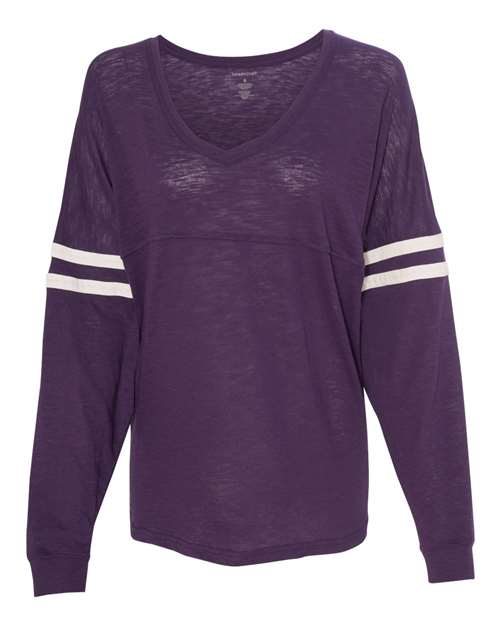 Boxercraft - Women’s Slub Jersey Varsitee V-Neck Long Sleeve T-Shirt - T17