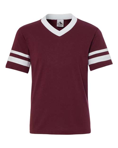 Augusta Sportswear - Youth V-Neck Jersey with Striped Sleeves - 361