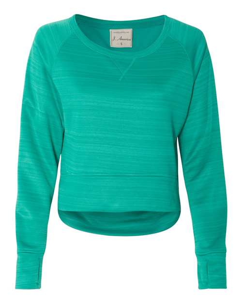 J. America - Women's Odyssey Striped Performance Fleece Hi-Low Crewneck Sweatshirt - 8663