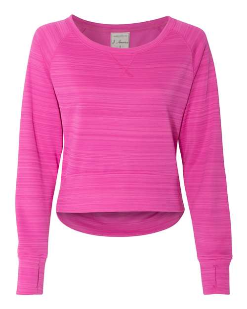 J. America - Women's Odyssey Striped Performance Fleece Hi-Low Crewneck Sweatshirt - 8663