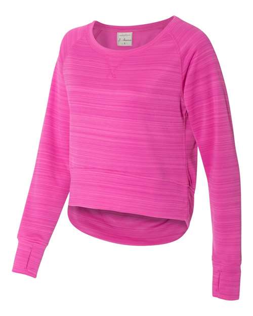 J. America - Women's Odyssey Striped Performance Fleece Hi-Low Crewneck Sweatshirt - 8663