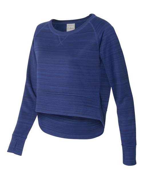 J. America - Women's Odyssey Striped Performance Fleece Hi-Low Crewneck Sweatshirt - 8663