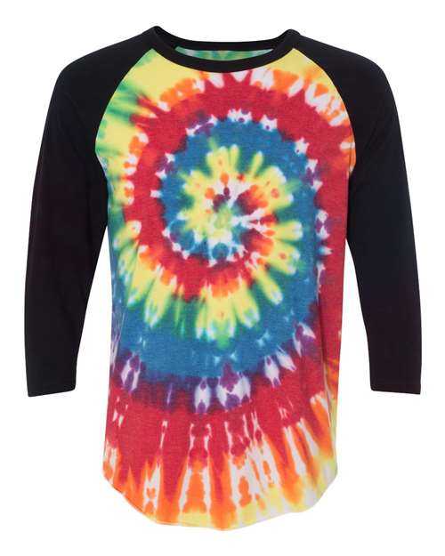 Dyenomite - Tie Dye Three-Quarter Sleeve Raglan T-Shirt - 660VR