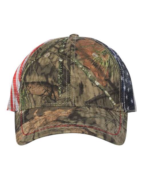 Outdoor Cap - Camo with American Flag Mesh Back Cap - CWF400M