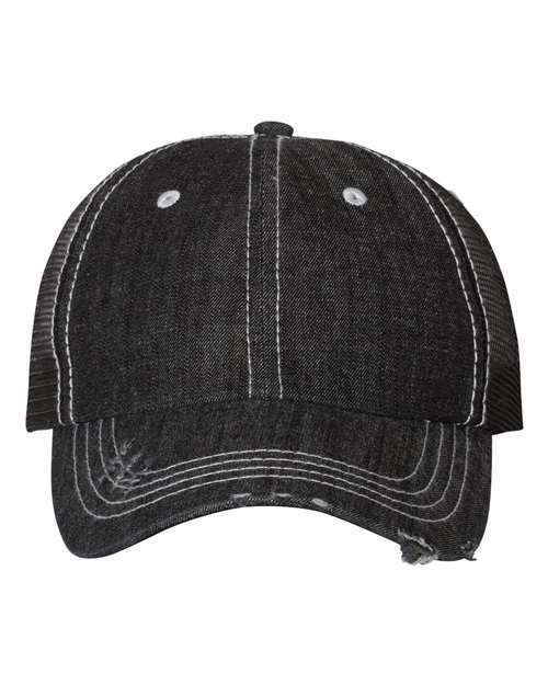 Mega Cap - Herringbone Unstructured Contrast Stitch Trucker Cap - 6990B