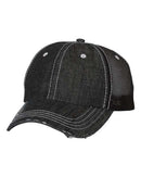 Mega Cap - Herringbone Unstructured Contrast Stitch Trucker Cap - 6990B