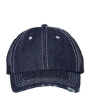 Mega Cap - Herringbone Unstructured Contrast Stitch Trucker Cap - 6990B