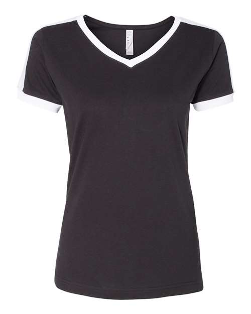 LAT - Women's Retro Ringer Fine Jersey V-Neck Tee - 3532