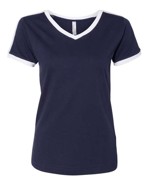 LAT - Women's Retro Ringer Fine Jersey V-Neck Tee - 3532