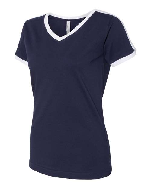 LAT - Women's Retro Ringer Fine Jersey V-Neck Tee - 3532