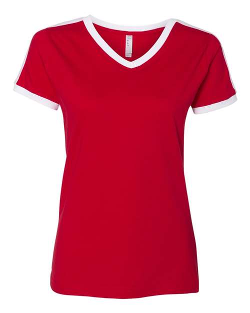 LAT - Women's Retro Ringer Fine Jersey V-Neck Tee - 3532