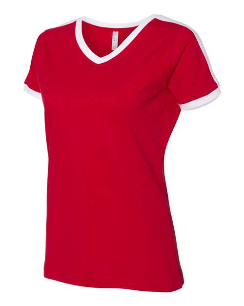 LAT - Women's Retro Ringer Fine Jersey V-Neck Tee - 3532