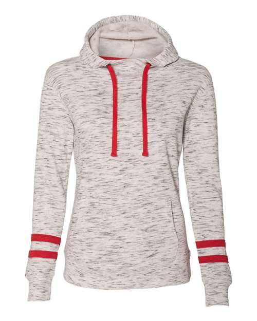 J. America - Women’s Mélange Fleece Striped-Sleeve Hooded Sweatshirt - 8674