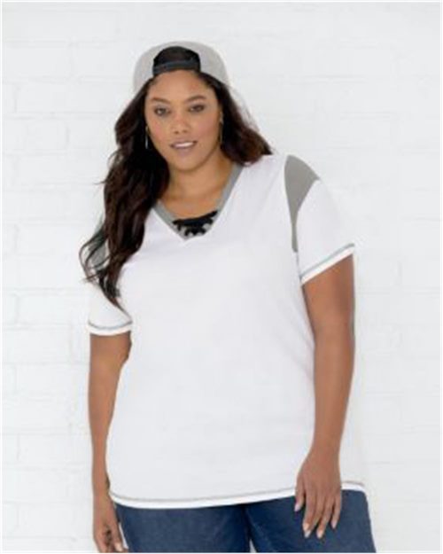 LAT - Women's Curvy Lace Up Fine Jersey Tee - 3833