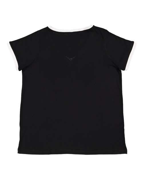 LAT - Women's Curvy Retro Ringer Premium Jersey V-Neck Tee - 3832