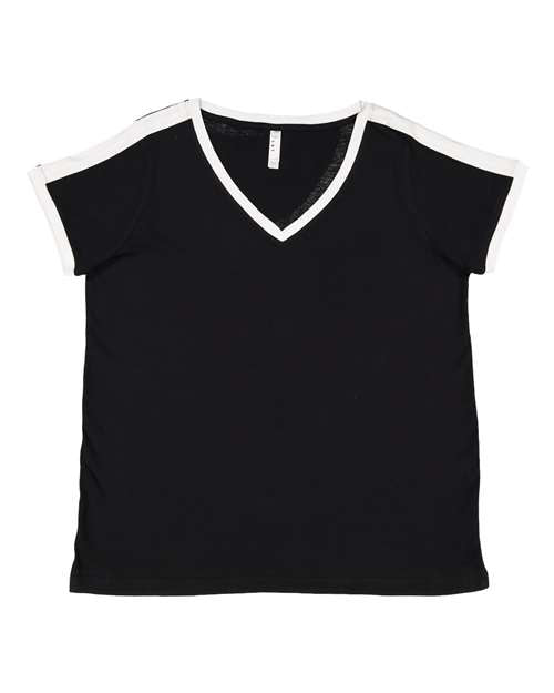 LAT - Women's Curvy Retro Ringer Premium Jersey V-Neck Tee - 3832