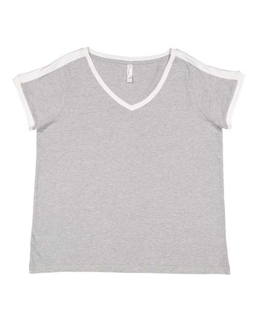 LAT - Women's Curvy Retro Ringer Premium Jersey V-Neck Tee - 3832