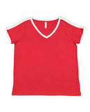 LAT - Women's Curvy Retro Ringer Premium Jersey V-Neck Tee - 3832