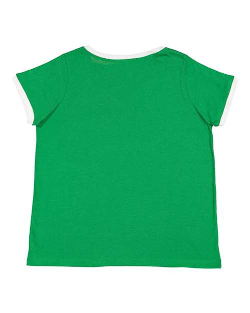 LAT - Women's Curvy Retro Ringer Premium Jersey V-Neck Tee - 3832