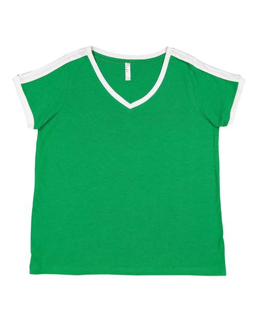 LAT - Women's Curvy Retro Ringer Premium Jersey V-Neck Tee - 3832