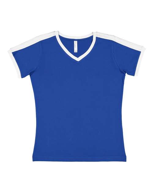 LAT - Women's Retro Ringer Fine Jersey V-Neck Tee - 3532