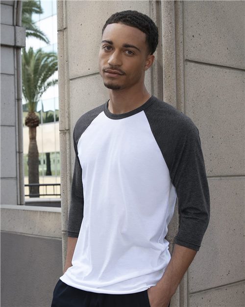 American Apparel - USA-Made Unisex 50/50 Poly/Cotton Raglan Three-Quarter Sleeve Tee - BB453US