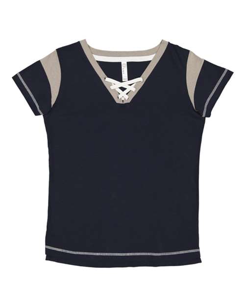 LAT - Women's Lace Up Fine Jersey Tee - 3533