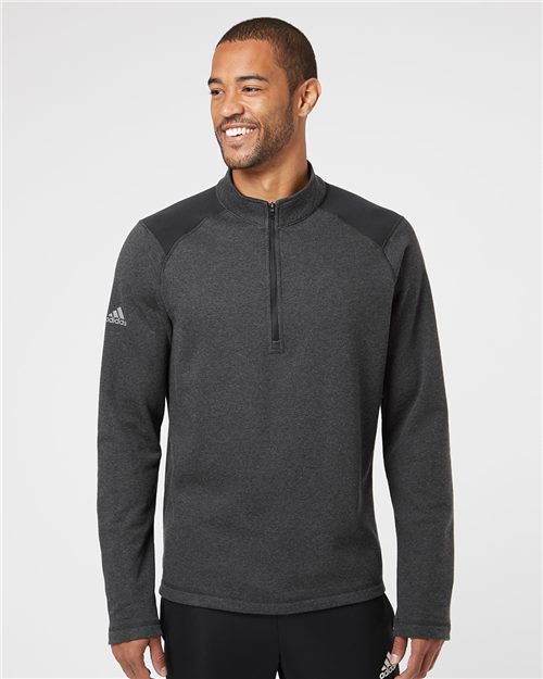 Adidas - Heathered Quarter Zip Pullover with Colorblocked Shoulders - A463