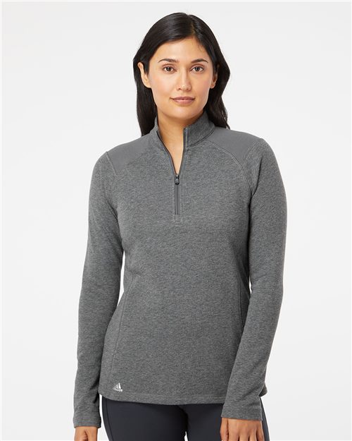 Adidas - Women's Heathered Quarter Zip Pullover with Colorblocked Shoulders - A464