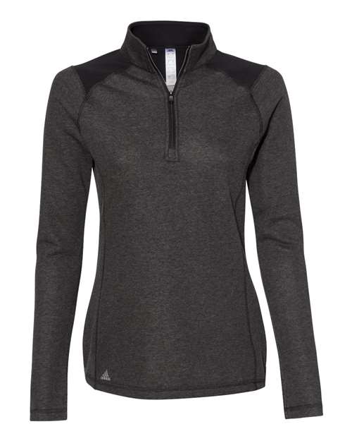 Adidas - Women's Heathered Quarter Zip Pullover with Colorblocked Shoulders - A464