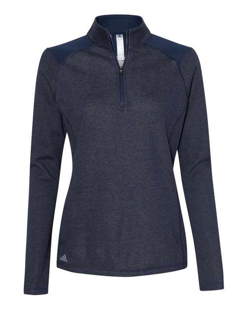 Adidas - Women's Heathered Quarter Zip Pullover with Colorblocked Shoulders - A464