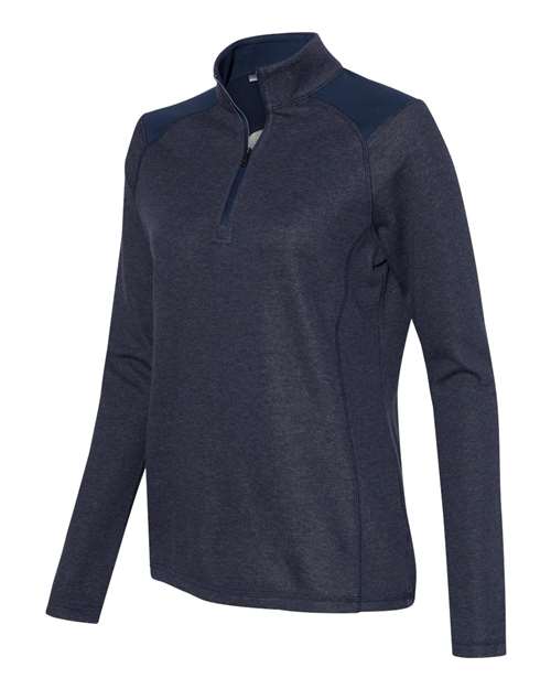 Adidas - Women's Heathered Quarter Zip Pullover with Colorblocked Shoulders - A464