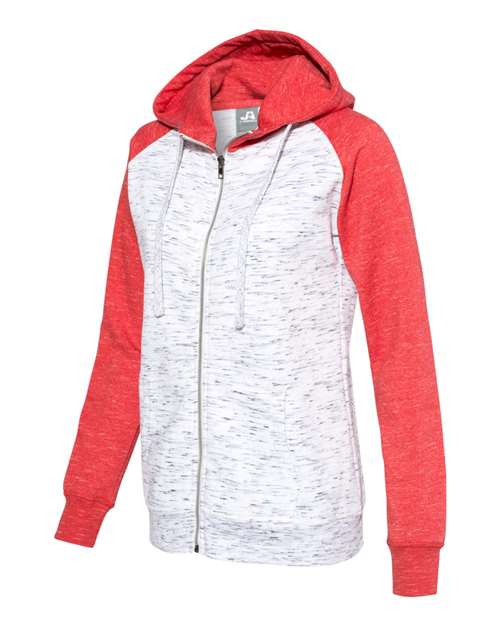 J. America - Women’s Mélange Fleece Colorblocked Full-Zip Sweatshirt - 8679