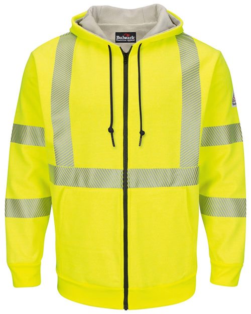 Bulwark - Hi-Visibility Zip-Front Hooded Fleece Sweatshirt with Waffle Lining - SMZ4HV